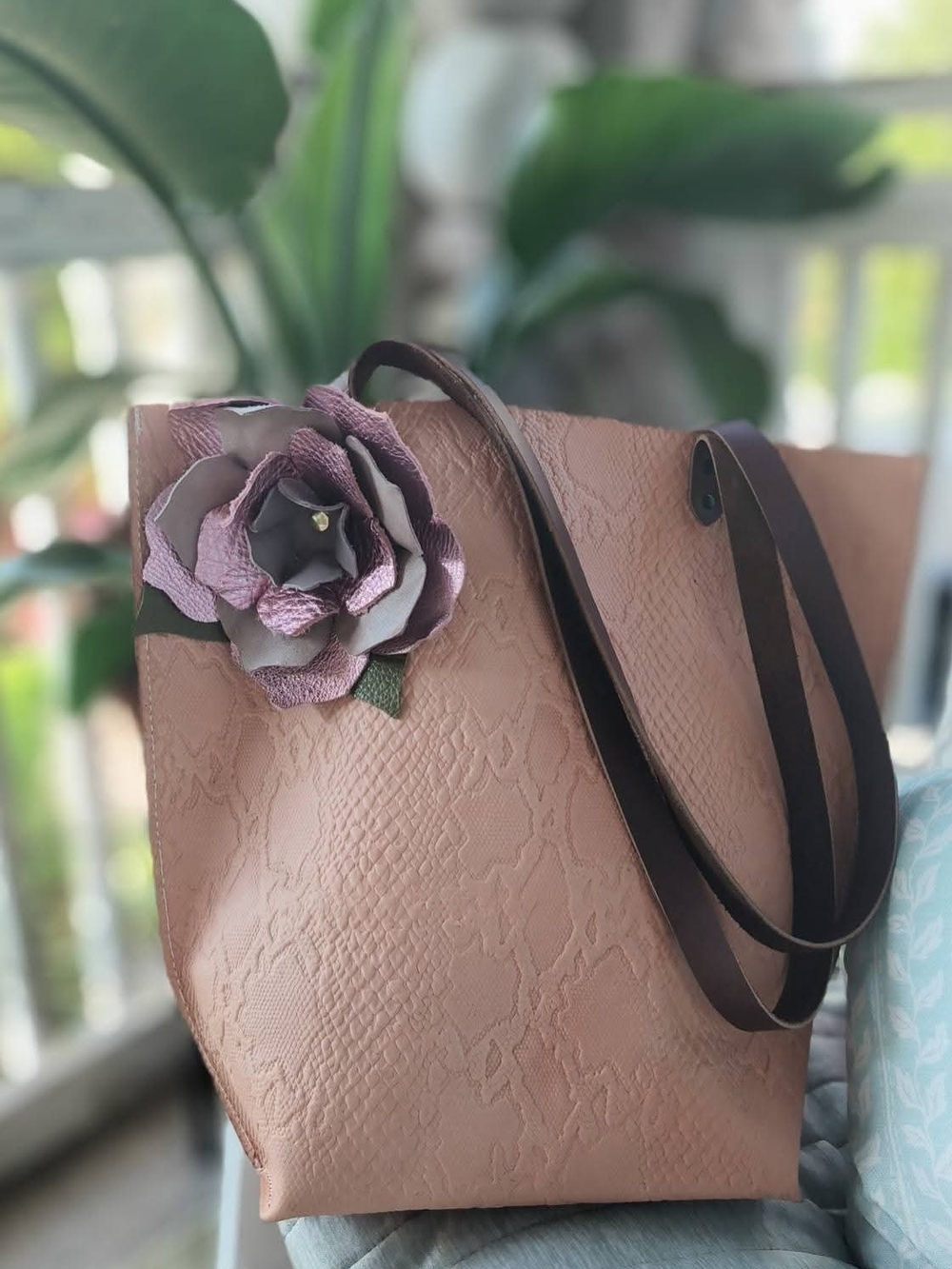 Women's Floral Leather Accent Tote Bag